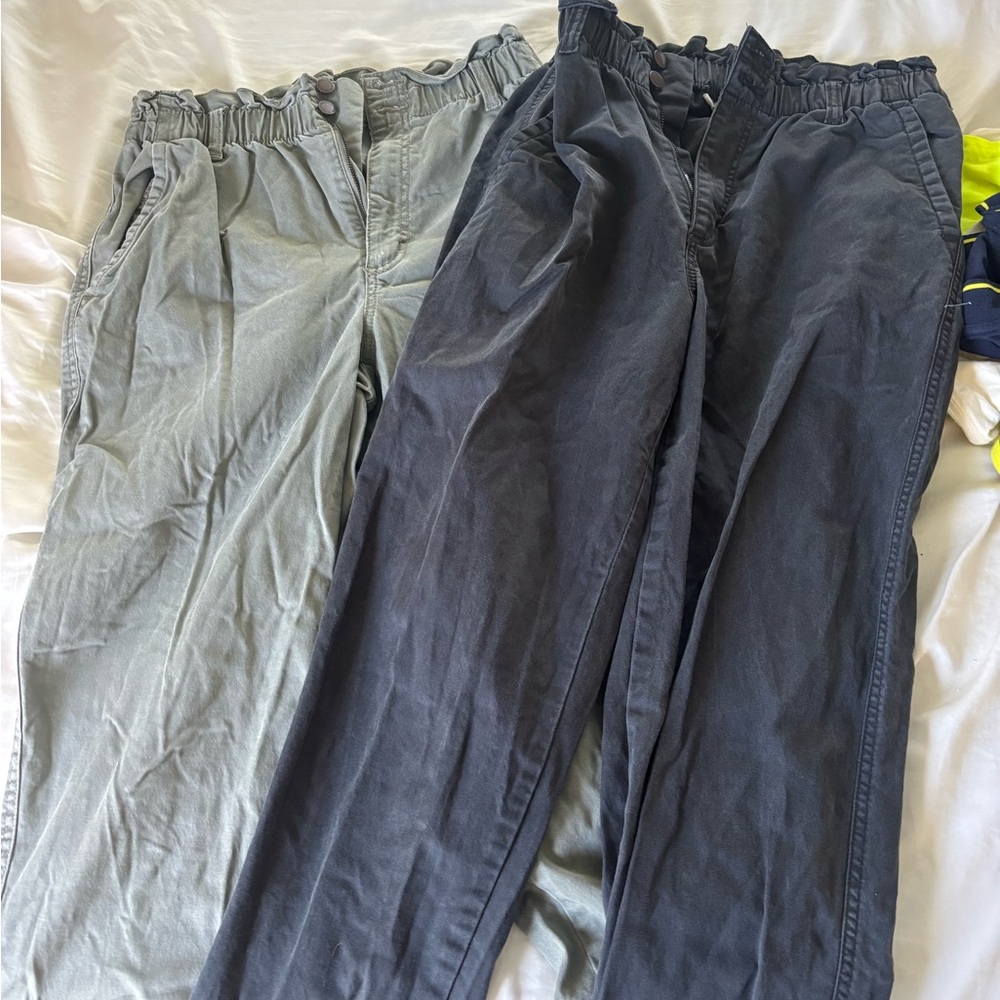 Women’s  high waisted Elastic-waist Pants - olive & Dark Gray